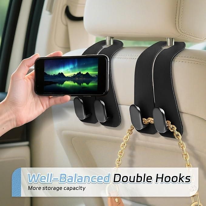 2 in 1 Premium Leather Car Metal Hooks (Pack of 2)