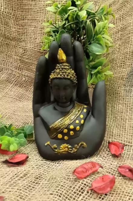 Black-Golden Handcrafted Meditating Palm Buddha Idol