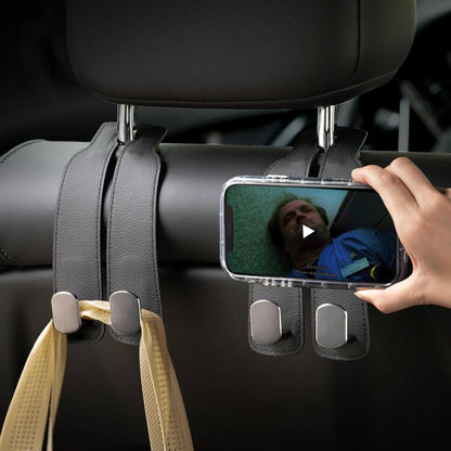 2 in 1 Premium Leather Car Metal Hooks (Pack of 2)