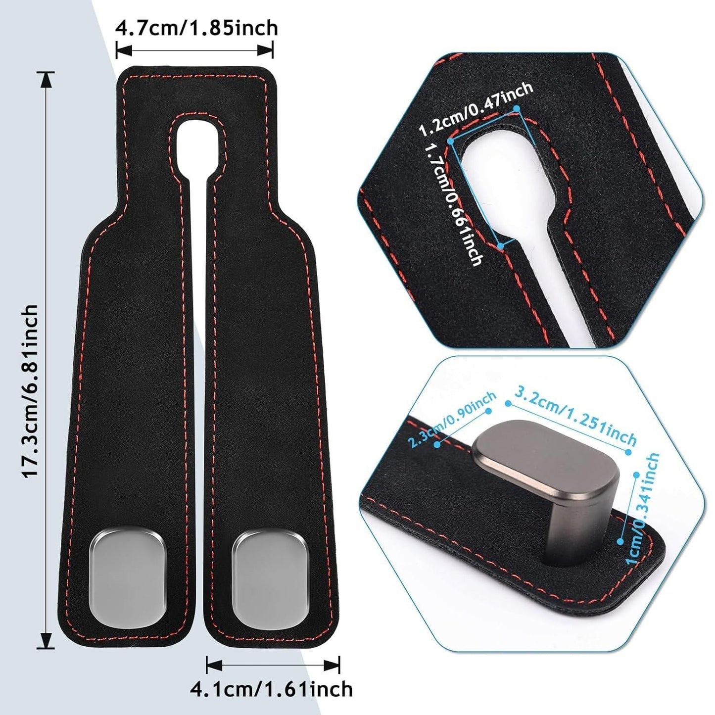 2 in 1 Premium Leather Car Metal Hooks (Pack of 2)